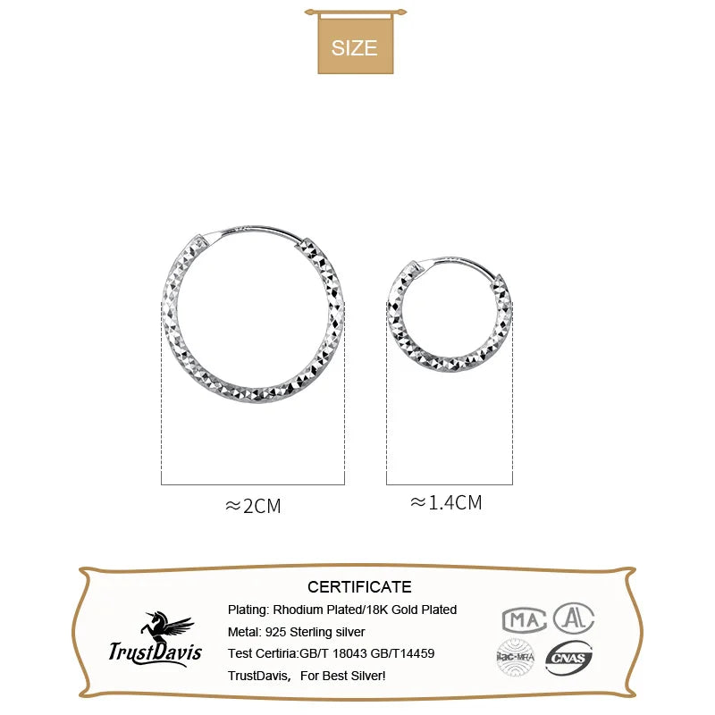 TrustDavis Real 925 Sterling Silver Shiny Hoop Earrings for Women Office Lady  Girls Fine 925 Jewelry Wholesale DS3606