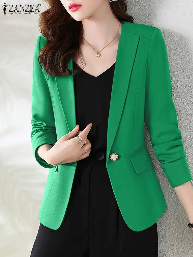 ZANZEA Women Fashion Solid Blazer Outwear Autumn Long Sleeve Shirt Casual OL Work Blouse Female Buttons Tops Elegant Lady Suits