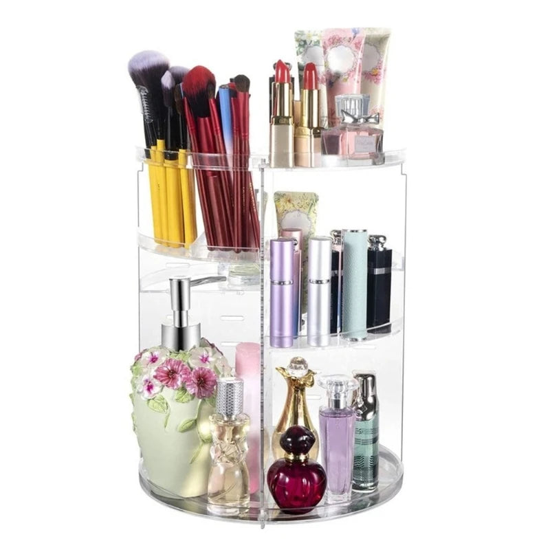 Desktop Makeup 360 Rotation Acrylic Storage Rack for Beauty Product Large Capacity Cosmetics Display Stand