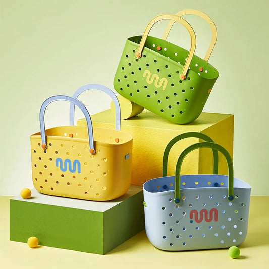 Handheld Bath Basket Leachable Grocery Basket Bathroom Housewares Storage Basket Bathhouse Toy Snack Plastic Organizer