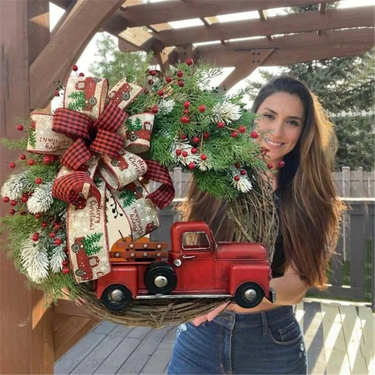 Red Truck Christmas Wreaths Christmas Red Truck Holiday Pinecone Fall Wreath Checkered Decoration Front Door Hanging Ornament