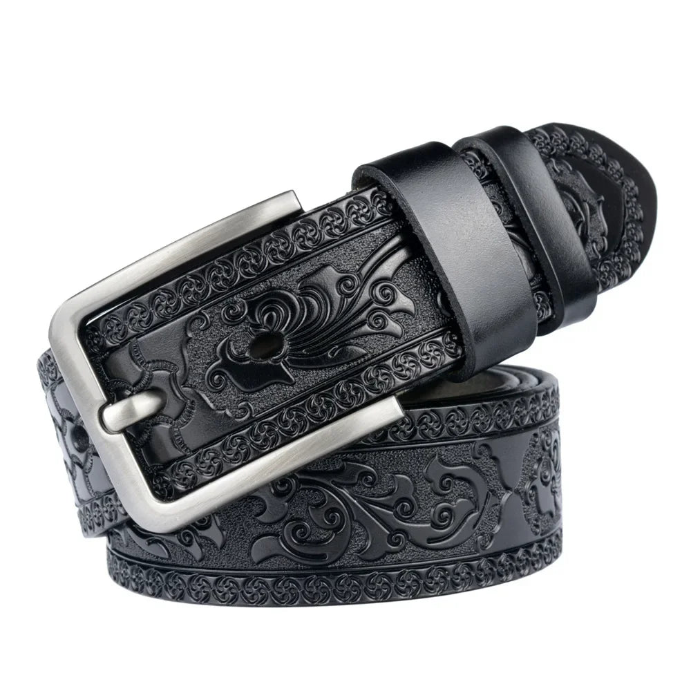 Men's carve pattern Genuine Leather Belt pin buckle waistband  Pure Cowhide  Jeans  Vintage  Punk Luxury Fashion High-grade belt