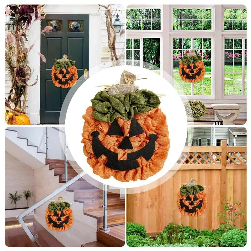 Pumpkin Halloween Front Door Wreath Fall Pumpkins Farmhouse Home Wall Window Festival Decor Handmade Halloween Round Wreaths