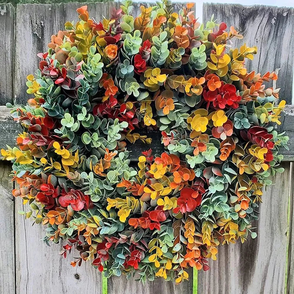 Fall Eucalyptus Wreath for Front Door Home Decor Artificial Wreath with Autumn Leaves Christmas Halloween Thanksgiving Decoation