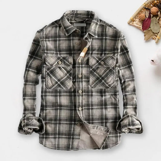 Single-breasted Shirt Men's Plaid Print Cardigan Shirt Coat for Fall Winter with Turn-down Collar Single-breasted Design Stylish