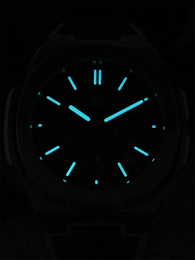 San Martin 43mm Miyota 9120 Multi-function Men Luxury Dress Watch Waffle Texture Dial Business Automatic Mechanical 10Bar BGW-9