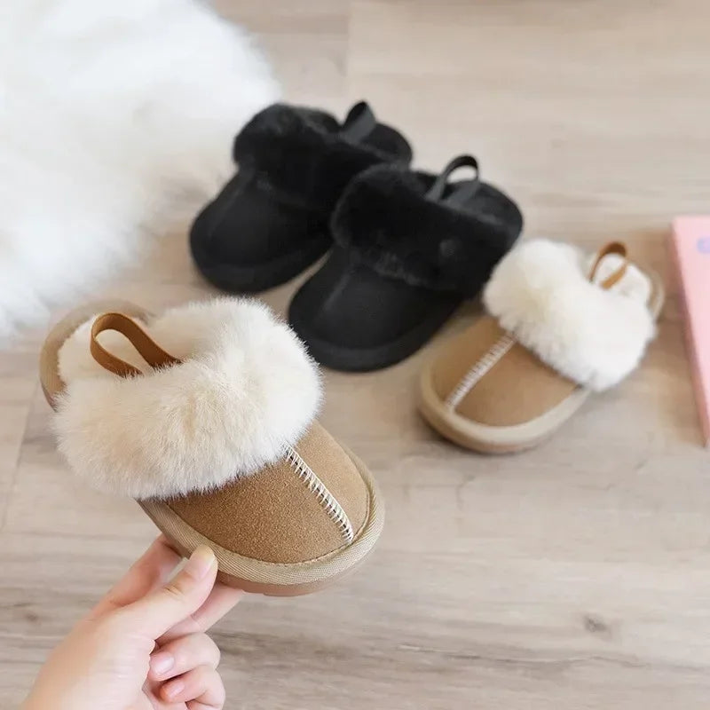 Children's Cotton Slippers Fashion Solid Color Plush Home Slippers Indoor Anti Slip Comfort Girls Shoes Boys Warm Cotton Shoes