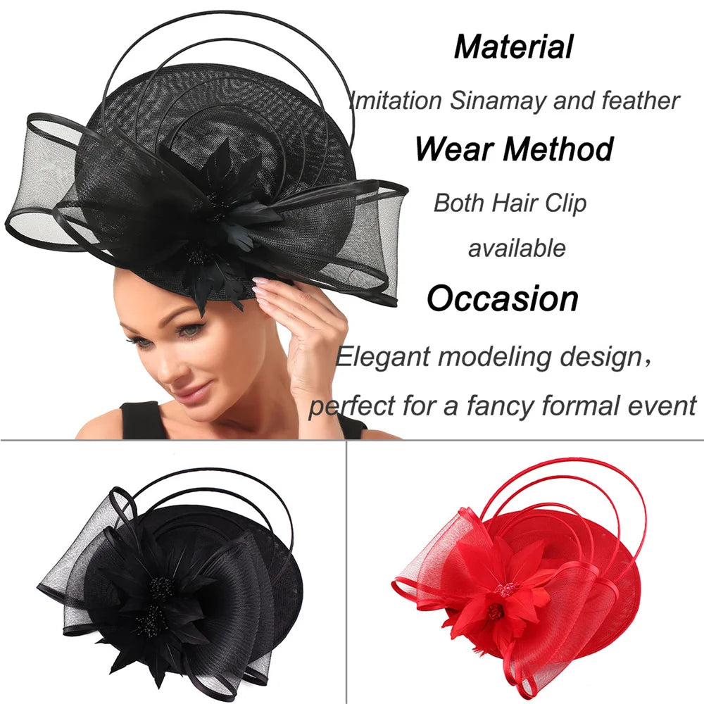 New Big Derby Cocktail Pink Fascinators Hats Wedding Chapeau Caps Headwear Elegant Women Ladies Female Hair Accessories