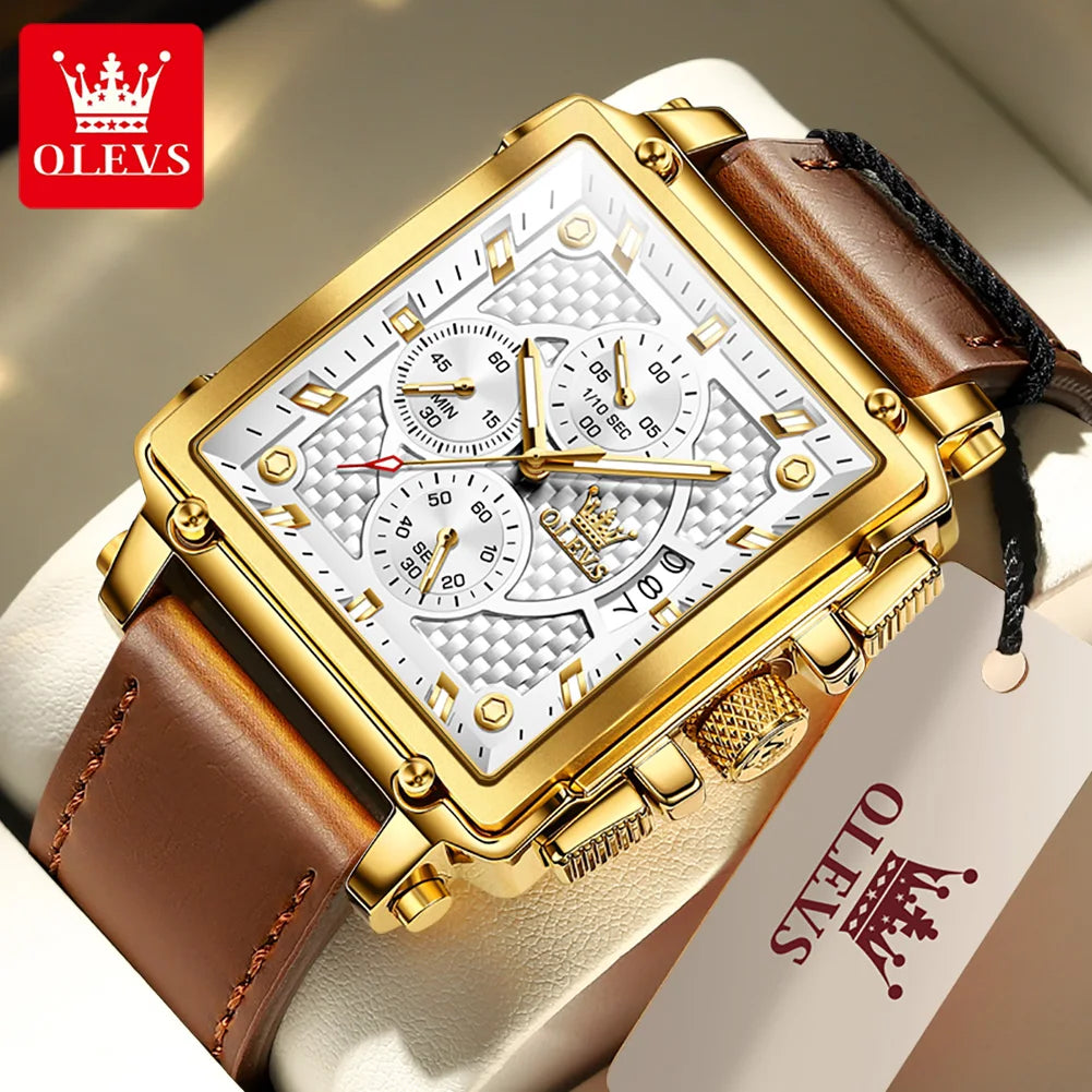 OLEVS Creative square Top Brand  Men's Watches Multifunctional Waterproof Luxury Fashion Watch For Men Luminous Original watch