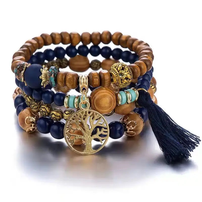 WYBU new bohemian bracelet creative ladies tree of life jewelry tassel multi-layer wooden beaded ethnic style fashion bracelet