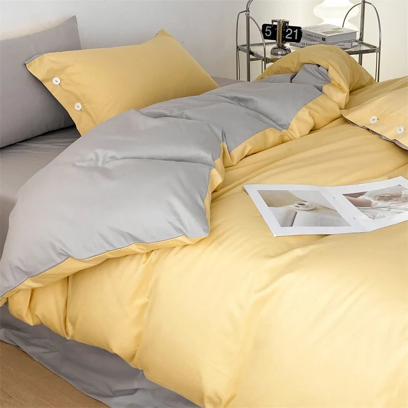 100% Cotton High-Quality Bedding Set,Solid Color Duvet Cover with Zipper, Pillow Sham with Button, Flat Sheet,Bed Set