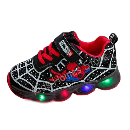 Disney 2023 New Glowing Sneakers Spiderman for Boys Girls Anime Fashion Kids Shoes Led Light Up Breathable Sports Running Shoes