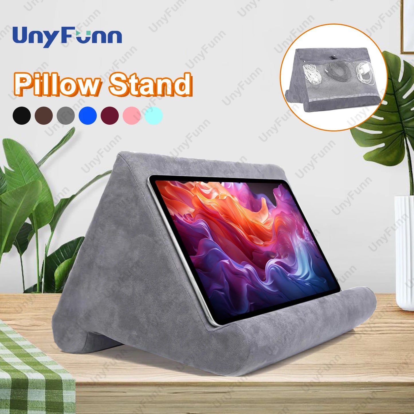 Soft Tablet Pillow Holder with Cable Pocket Pad Tablet Bracket Dock for Lap Bed and Desk for iPad Phone Kindle Reading Stand
