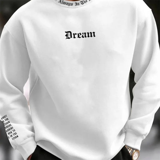 Men's Autumn Sweatshirts Casual Oversized Letter Print Round Neck Long Sleeve Pullovers Fall Winter Loose Tops Shirts Streetwear