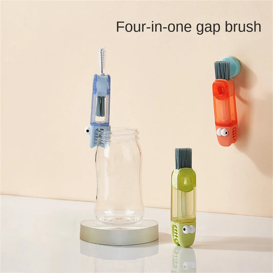 Crevice Cleaning Brush 4 In 1 Crevice Brush Detail Brush Green Orange Houseware Lid Brush Nylon Brush Rotate Switch Brush Blue