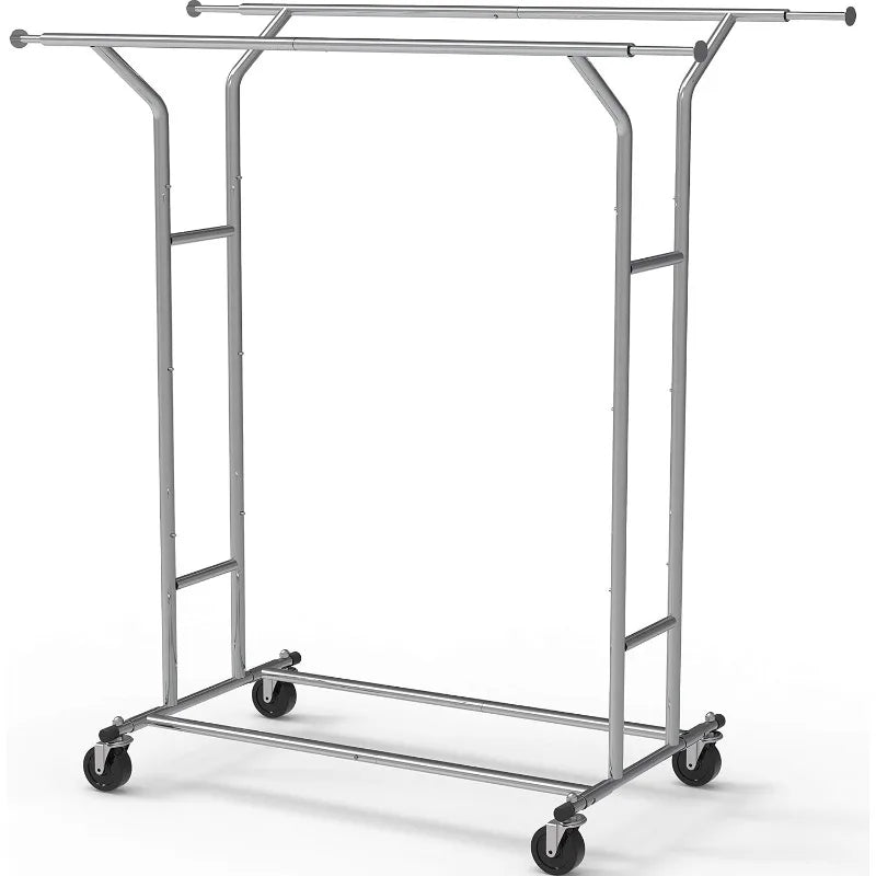 Simple Houseware Heavy Duty Double Rail Clothing Garment Rack, (Chrome/Black)optional