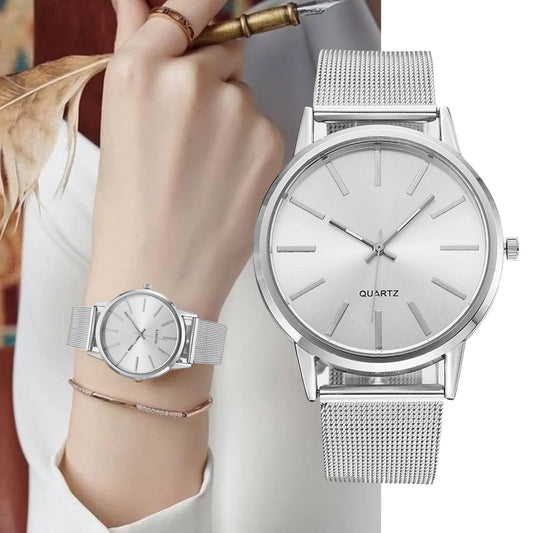 Luxury Women Watches 2023 New In Stylish Silver Minimalist Business Elegant Ladies Quartz Watch Leather Steel Clock Reloj Mujer