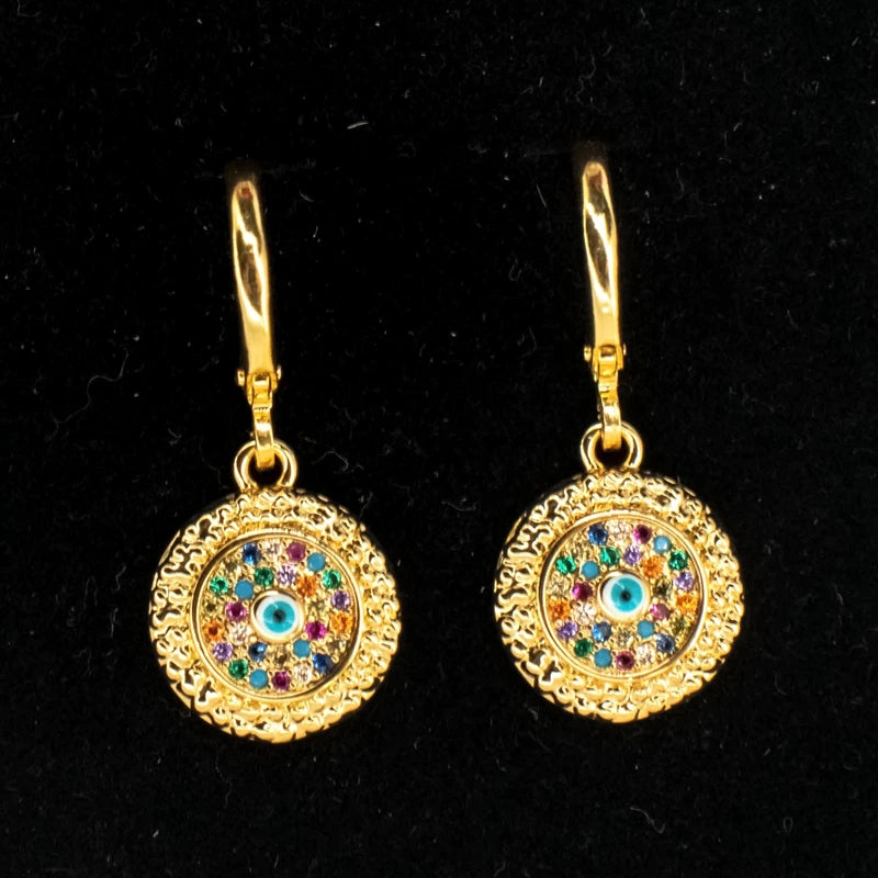 Colorful Turkish Eye Gold Earrings For Women Ladies Real Colorful Zircon Hoop Earring New Fashion Korean Dangle Earrings Jewelry