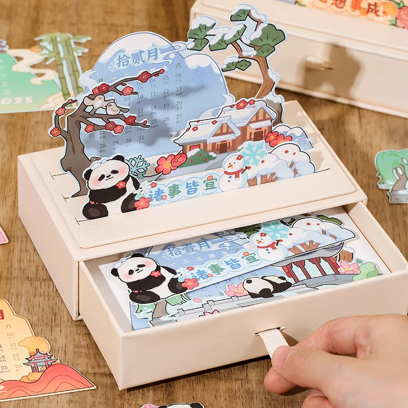 Panda Drawer Calendar 2025 Calendar Office Good Creative Desktop Decoration Chinese Style Countdown Reminder Board Plan Book