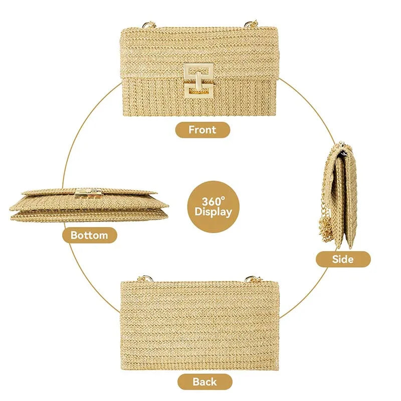 2024 Women Beach Woven Bag Envelope Evening Clutch Straw Handbag Wicker Rattan Shoulder Messenger Bags Casual Lady Wallet Purse