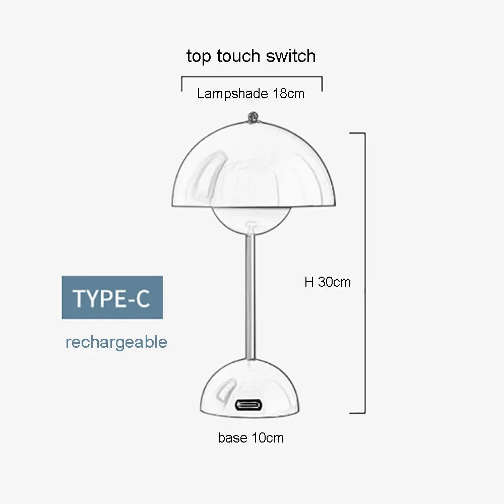 Modern Mushroom Flower Bud Rechargeable LED Table Lamps Desk Night for Bedroom Dining Touch Night Light Simple Hoom Decoration