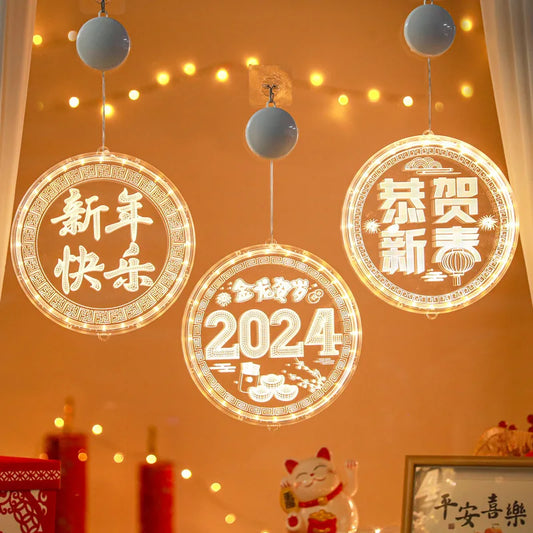 New Year Decorations Dragon Year Holiday Decorations Colorful Lantern Strings Acrylic Pendants