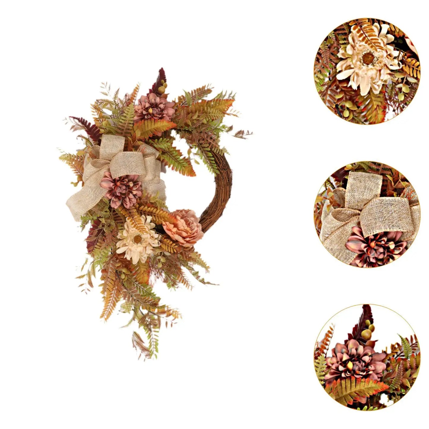 Fall Wreath with Lights Realistic Harvest Wreath Thanksgiving Wreath for Indoor Outdoor Festival Wall Farmhouse Home Decoration