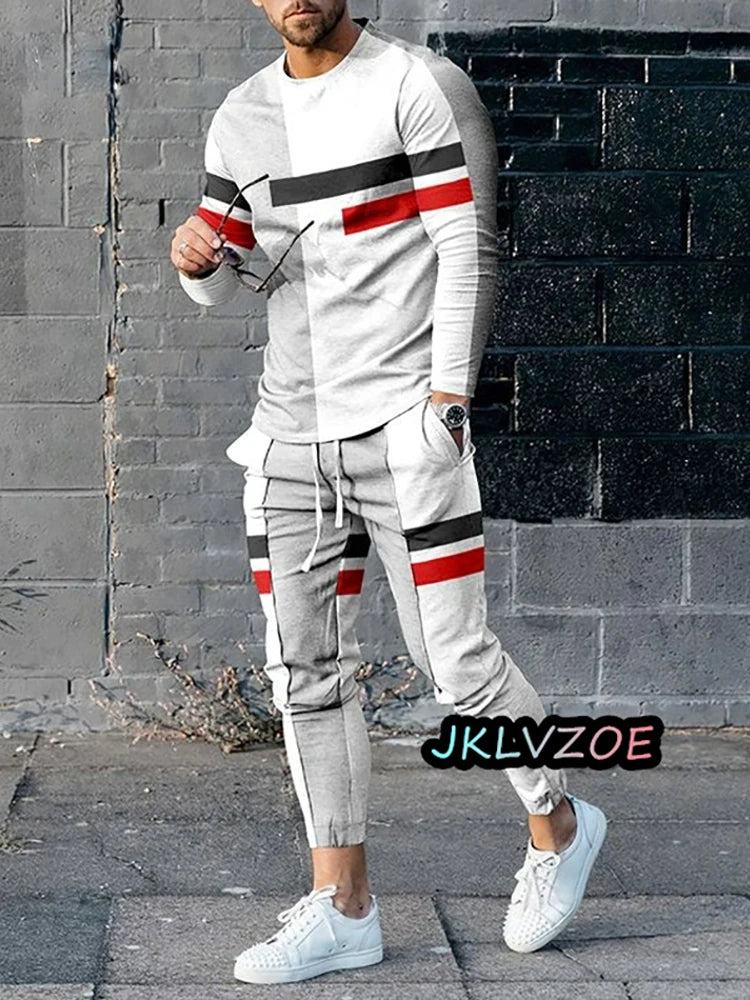 Autumn Men's Tracksuits Casual Long Sleeve T-shirt Trousers Sets 2Pcs Vintage Joging Suits Male Clothing Jogging Pants Outfits