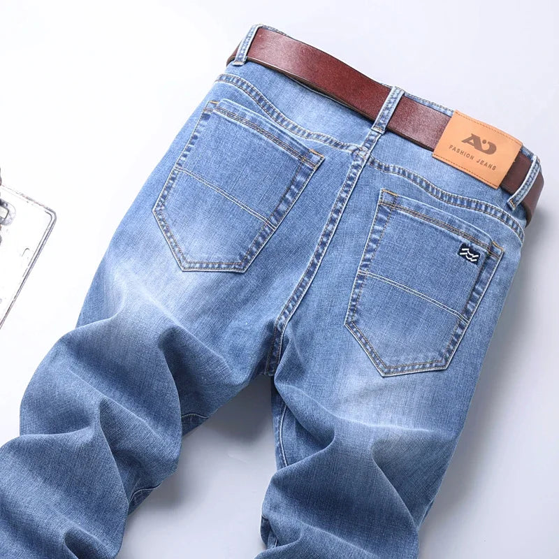 2024  Men's Workwear Jeans Classic Stretch Fabrics Loose Straight-leg Trousers Casual All-match Denim Pants Male