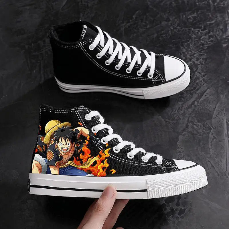 Anime One Piece Luffy Sauron Cartoon Printed High-top Canvas Shoes Fashion Trend Casual Sneakers for Men and Women Couples