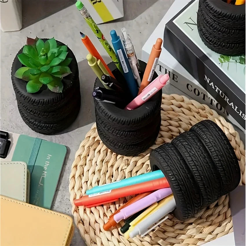 Creative Tire shaped Pen Holder - Unique Office Desk Organizer