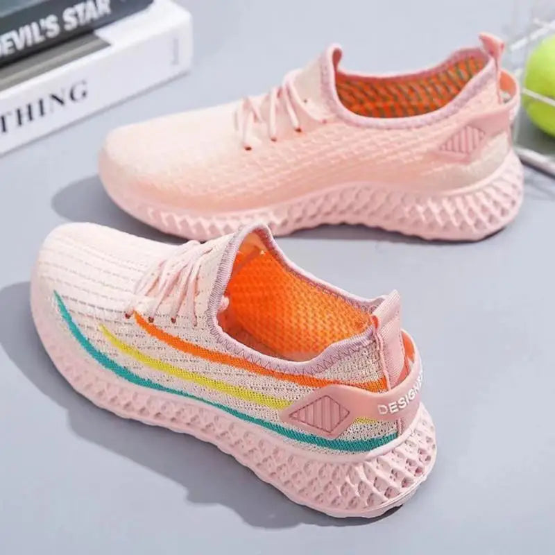 2PCS Flat Shoes Light Platform Sneakers 1 Pair Walking Sneakers For Golf Female Sport Shoes Comfortable Sneakers Flying Woven