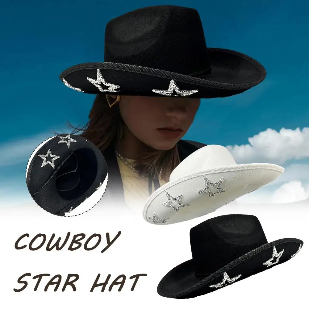 Cowboy Hat Western Style Ladies Retro Trendy Hat Five-pointed Cowboy Visor Accessories Dome Hat Star Party Dick V4C2