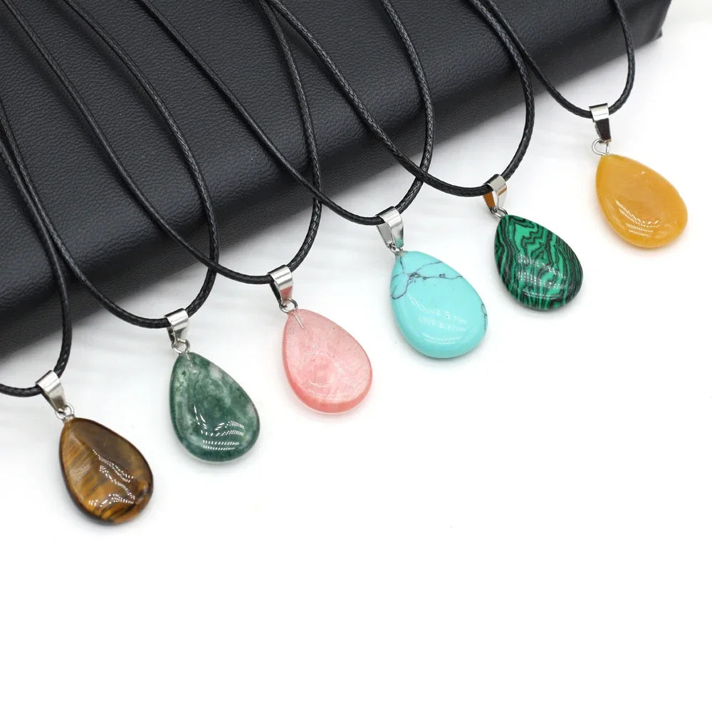 1PC Natural Tiger Eye Stone Crystal Agat Pendant Necklace Water Drop Shape Malachite Charms Ladies Necklaces Jewelry Gift