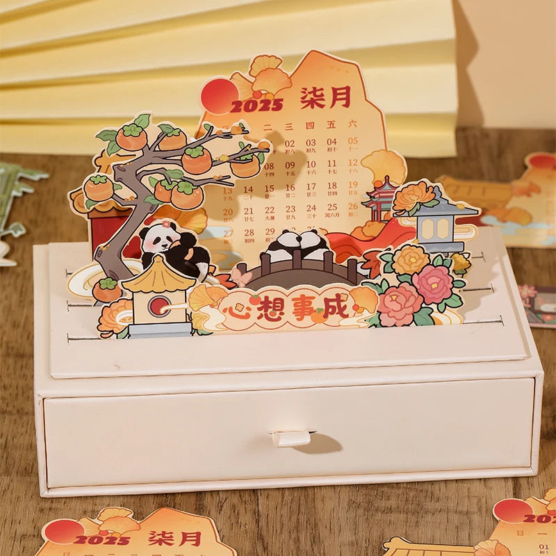 Panda Drawer Calendar 2025 Calendar Office Good Creative Desktop Decoration Chinese Style Countdown Reminder Board Plan Book