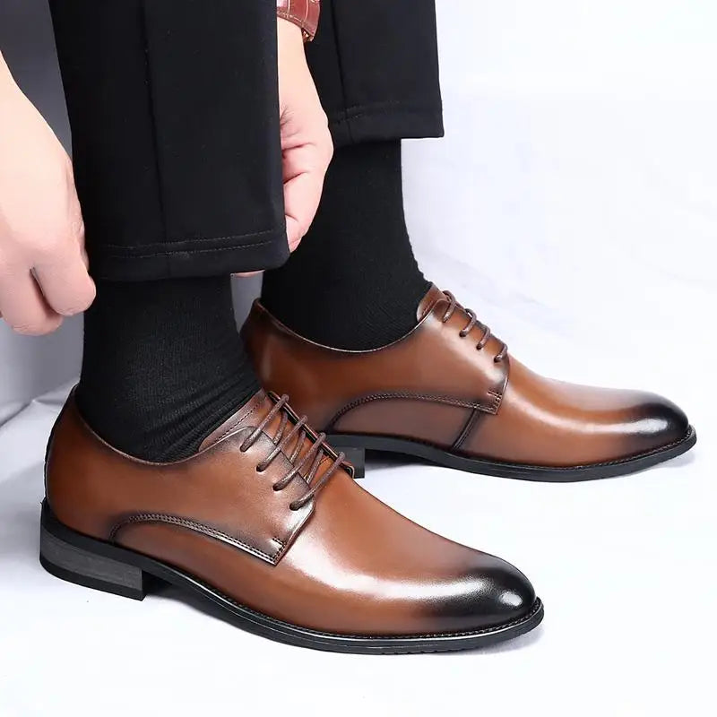 New Men's Business Formal Wear Shoes Lace-up Derby Shoes round Toe Black Luxury Italian Formal Shoes Dress