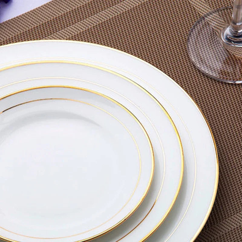 Bone China Phnom Penh Dinner Plate Set Health and Safety Tableware Pure White Round Western Plate Steak Disk Salad Fruit Plates