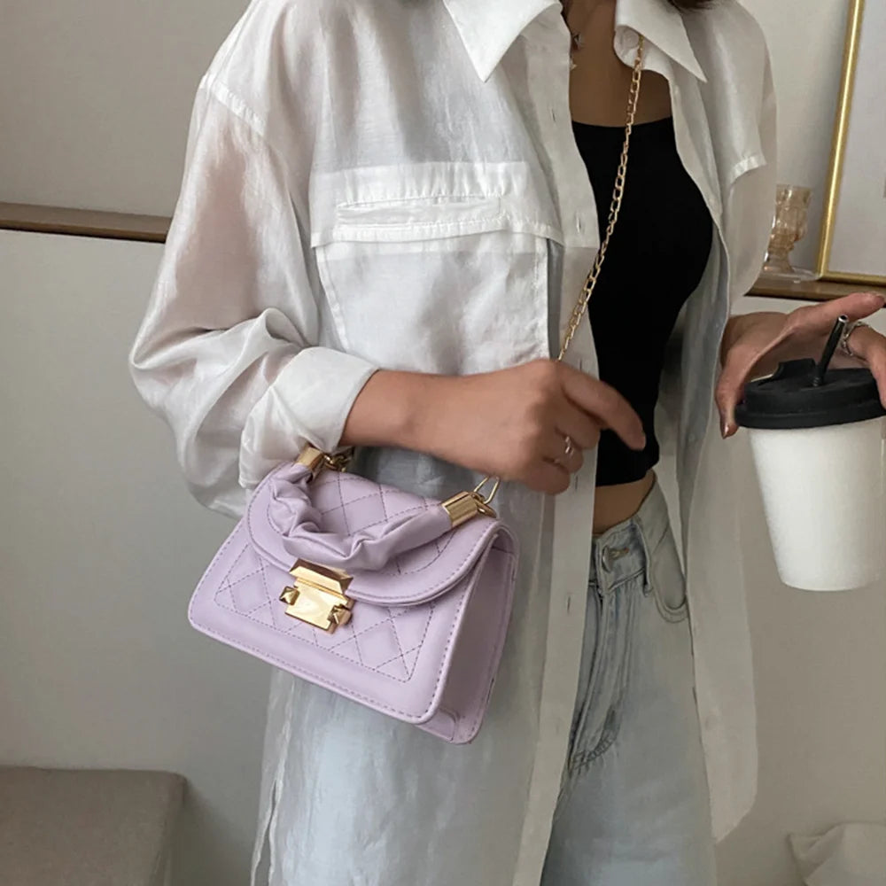 Women's Fashion Messenger Shoulder Bag Kroean Designer Rhombus Crossbody Tote High Quality Ladies Chain Vintage Luxury Handbag