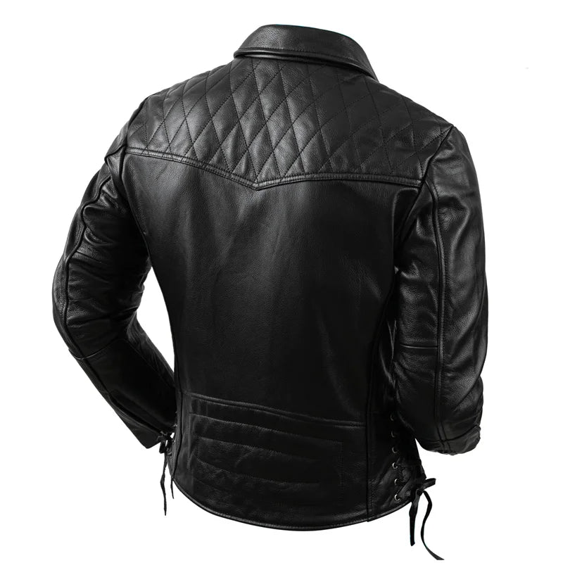 Natural Cowhide Oblique Zipper High Quality Coat Size S-5XL Men Motorcycle Jacket Protectors Genuine Leather Clothes