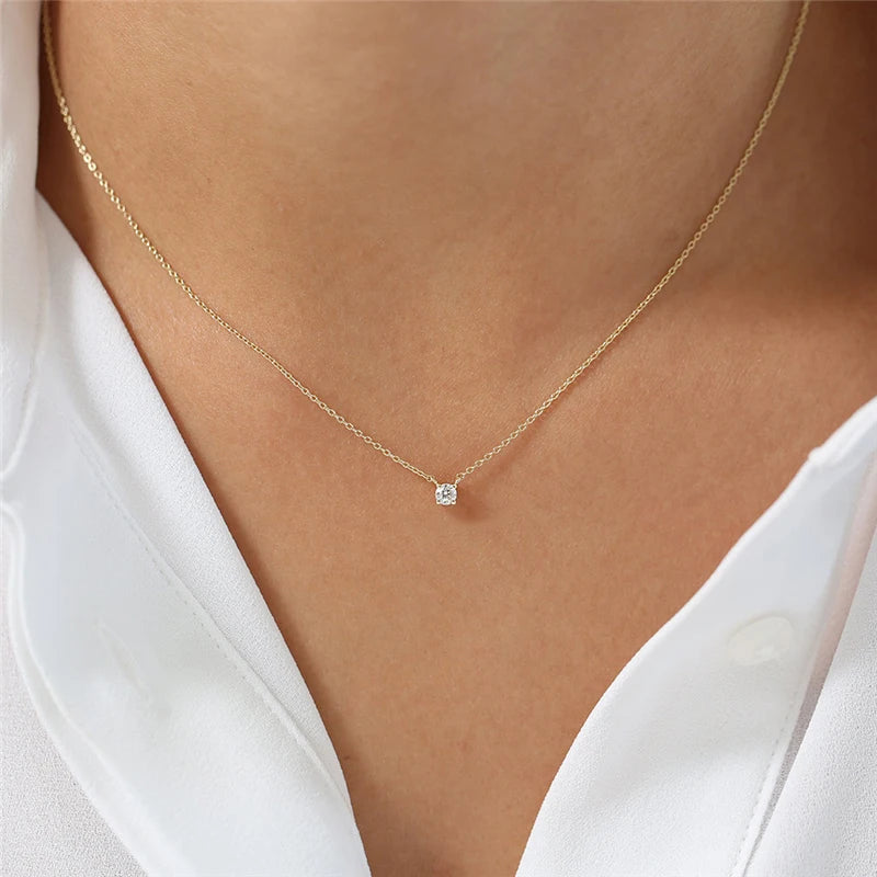 CANNER Simple Single Zircon Collarbone Chain S925 Sterling Silver Temperament Fashion Short Model Necklace Accessories Lady Gift