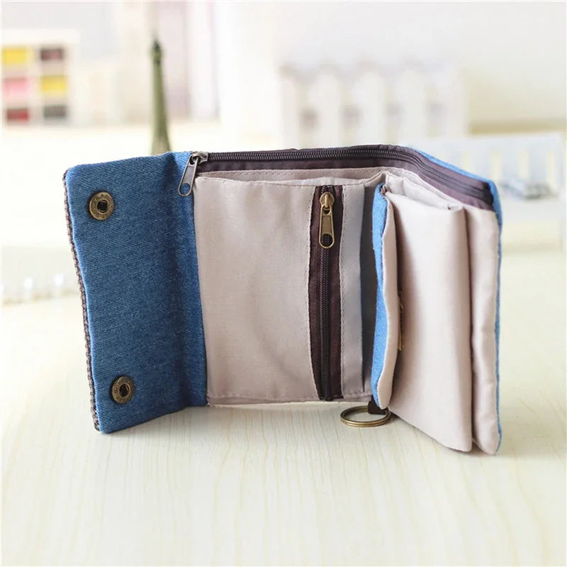 Canvas Small Coin Purse Women Fabric Short Wallet Female Large Capacity Card Holder Ladies Multifunction Men Mini Purse Carteira