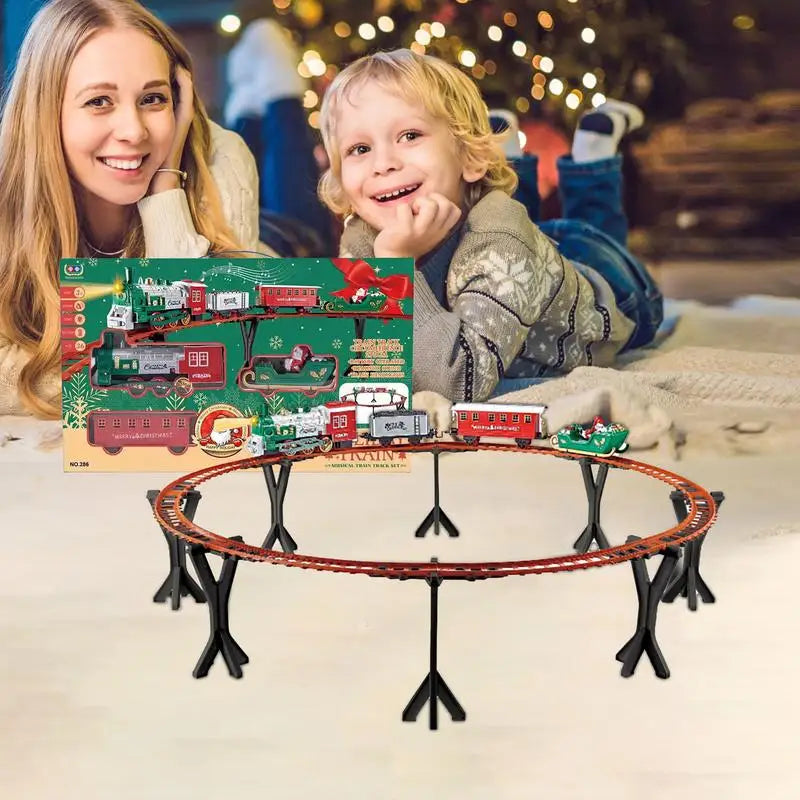 Electric Train Set For Christmas Tree Holiday Train Railway Kit Sound And Light Train Car Railway Toy Decor Easy To Assemble