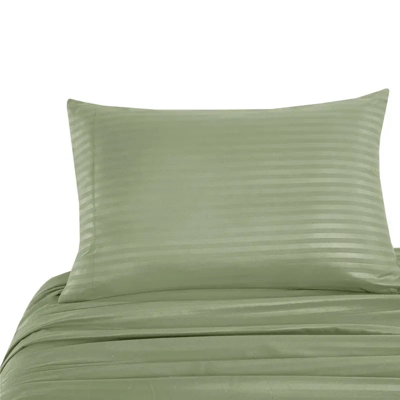 Embossed Brushed Stripe 3/4 Pieces Bed Set Flat Sheet Fitted Sheet Pillowcase Bedding Set for Twin Full Queen King Pillow Sham