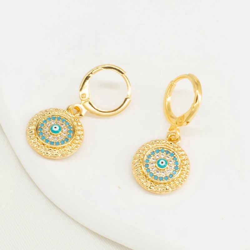 Colorful Turkish Eye Gold Earrings For Women Ladies Real Colorful Zircon Hoop Earring New Fashion Korean Dangle Earrings Jewelry