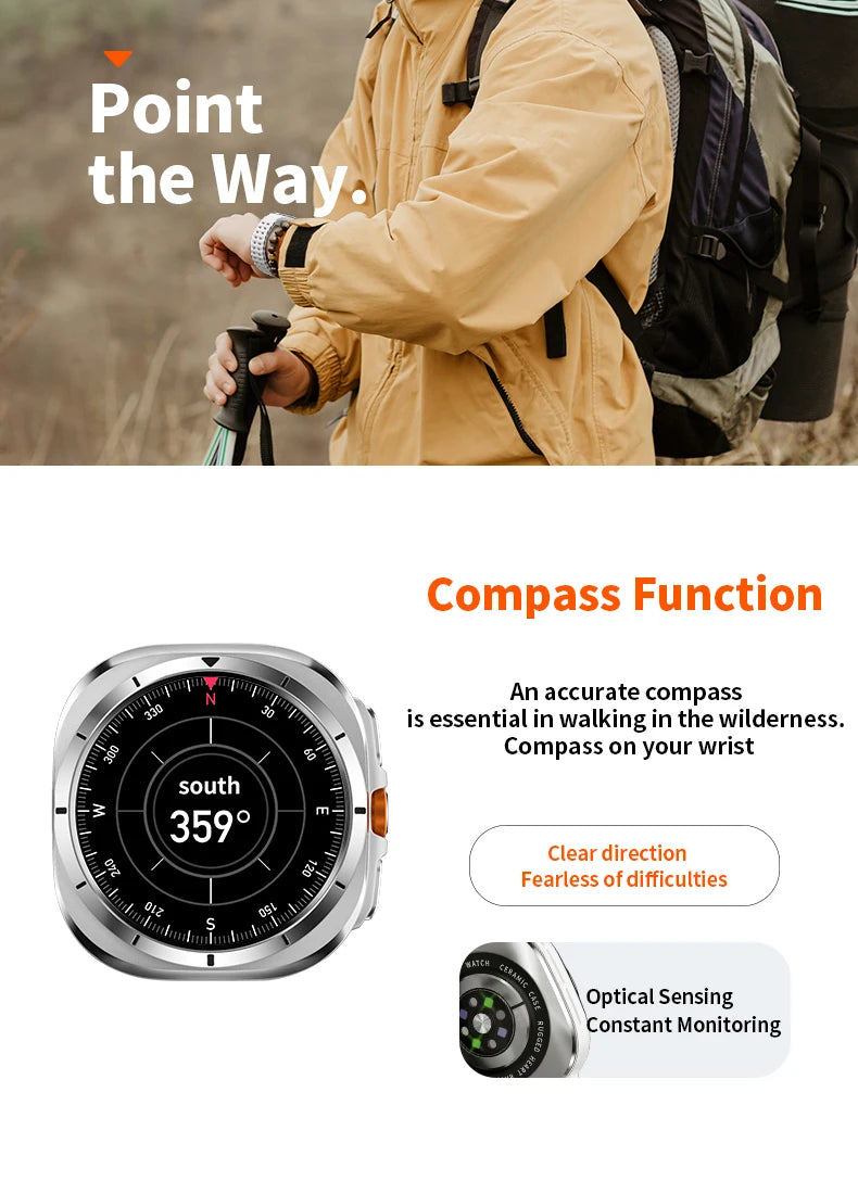 Vwar Watch 7 Ultra 47mm Smart Watch IP68 Waterproof Bluetooth Call Compass Smartwatch for Men Women 1.43" AMOLED Screen SpO2