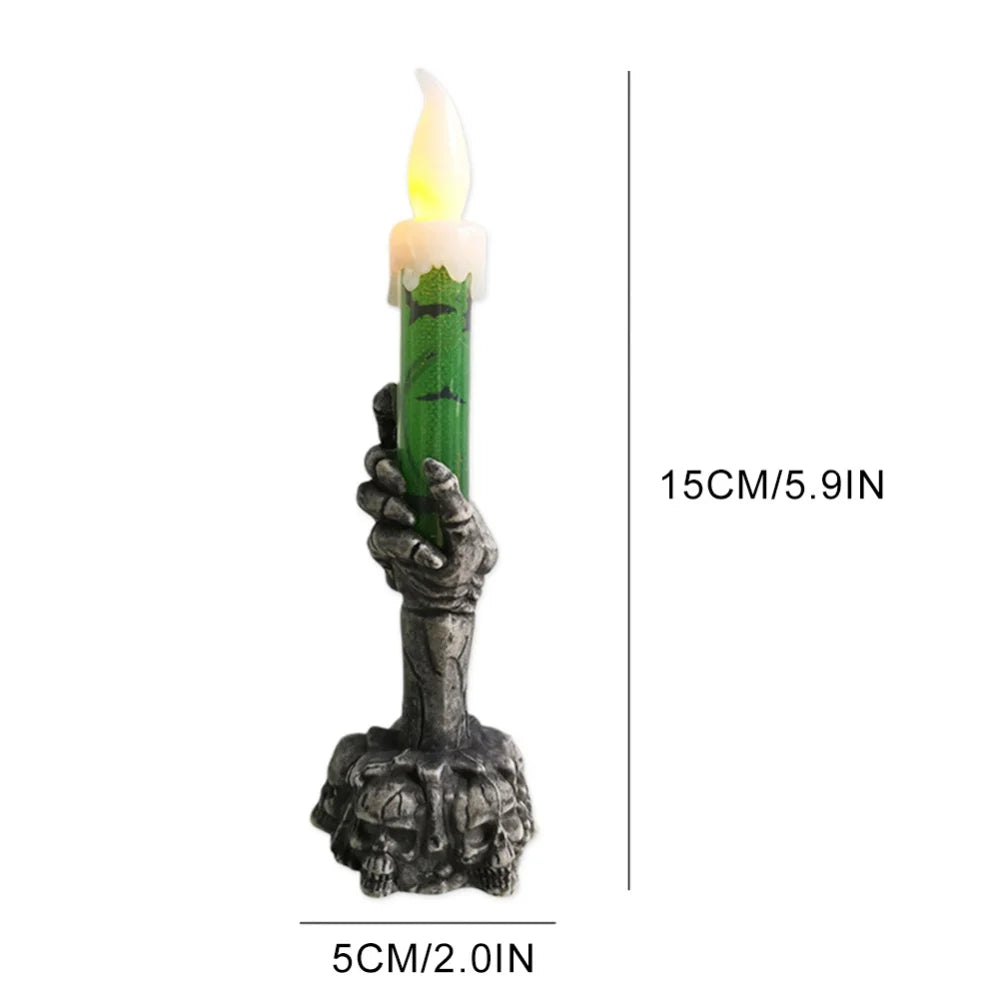 Halloween Flameless Candle Battery Operated LED Candle Light with Skeleton Hand for Holiday Home Decor Horror Theme Party