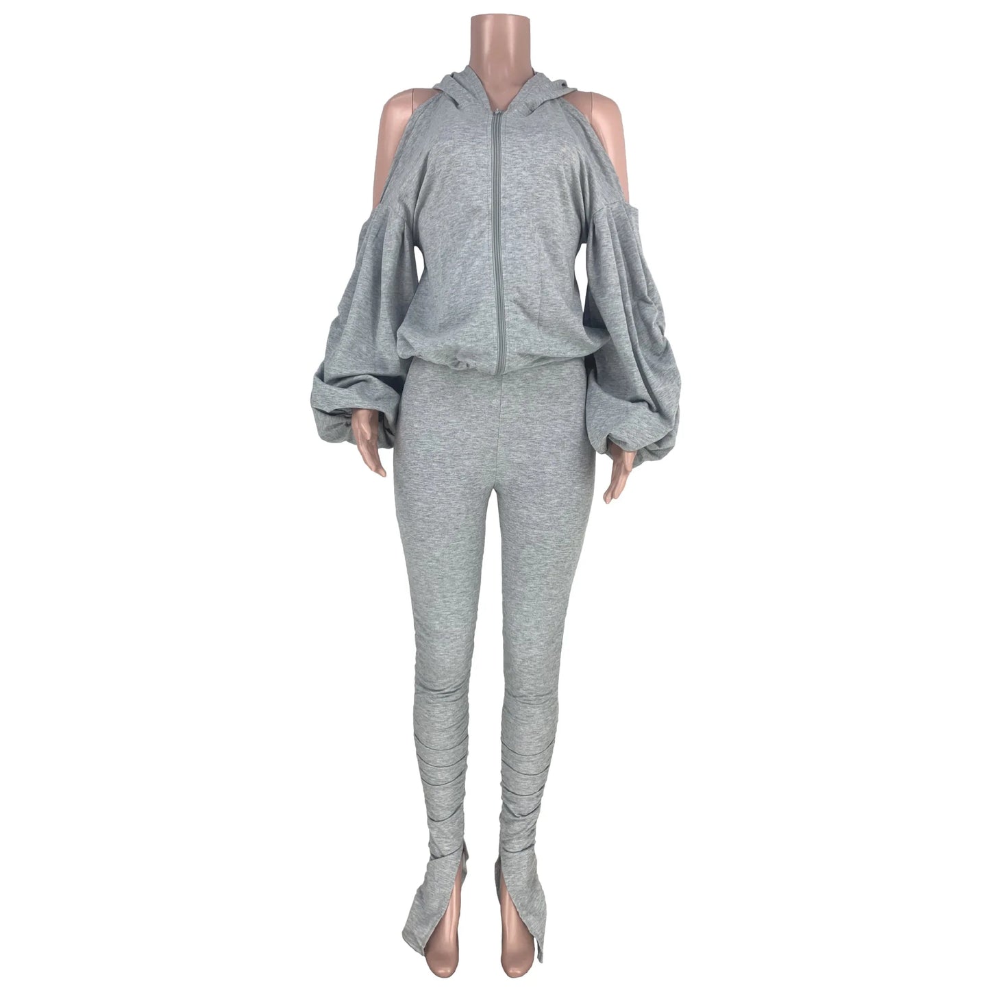 Winter Tracksuit Set Women Backless Hooded Sweatshirt & Stacked Pants Outfits Fashion Jogging Suit Ladies Winter 2-Piece Sets