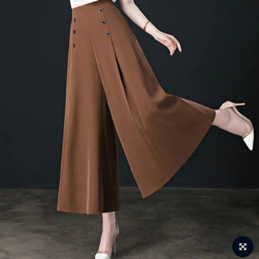 Women Skirt Pants Solid Color Wide Leg Loose High Waist Dress-up Button Decor Lady Spring Trousers Plus Size Women Clothing