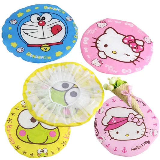 Kawaii Hello Kitty Waterproof Shower Caps Cartoon Keroppi My Melody Bath Hat Dust Proof Smoke Proof Hair Cover Kitchen Tools