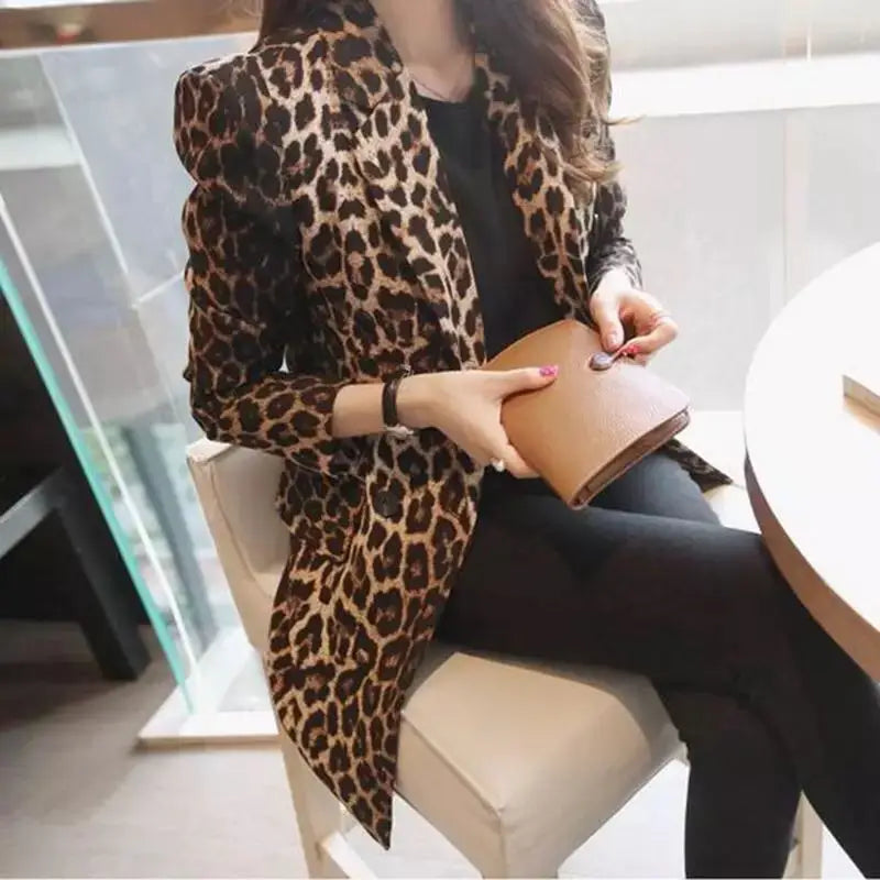 2022 New Fashion Women Blazer Leopard OL Long Sleeve Suit Coat Blazers Jackets Office Lady Tops Biker Jacket Outwear Tops